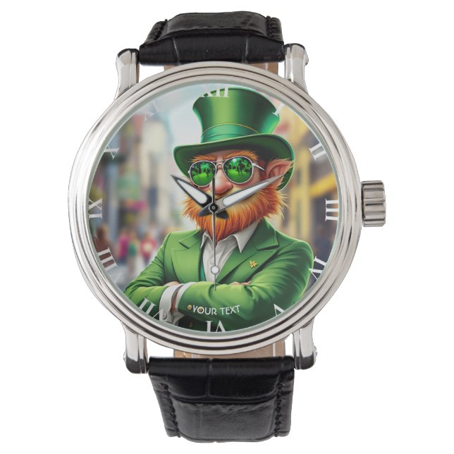 Fantasy Niedlich Sharp Dressed Leprechaun Armbanduhr (Vorderseite)