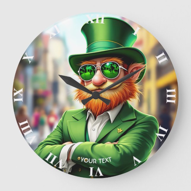 Fantasy Niedlich Sharp Dressed Leprechaun Große Wanduhr (Vorderseite)