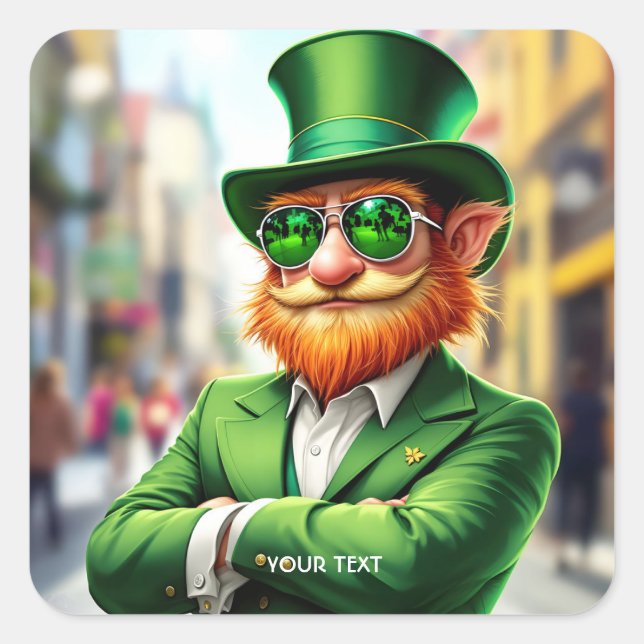 Fantasy Niedlich Sharp Dressed Leprechaun Quadratischer Aufkleber (Vorderseite)