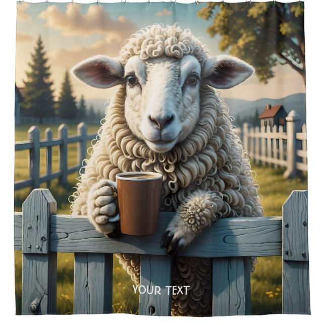 Fantasy Niedlich Sheep Coffee Abend Duschvorhang (Vorderseite)