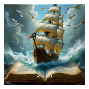 Fantasy Niedlich Ship Ocean Book Poster