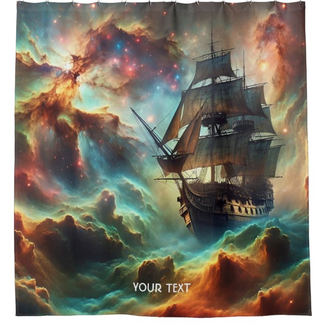 Fantasy Niedlich Ship Storm Space Duschvorhang (Vorderseite)
