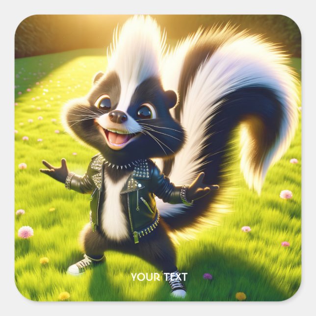 Fantasy Niedlich Skunk Punk Style Quadratischer Aufkleber (Vorderseite)