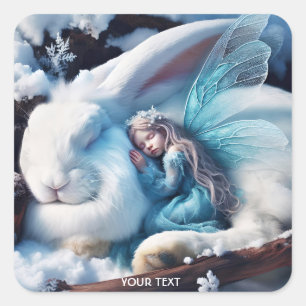Fantasy Niedlich Sleeping Girl Bunny Quadratischer Aufkleber