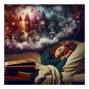 Fantasy Niedlich Sleeping Girl Dreams Poster