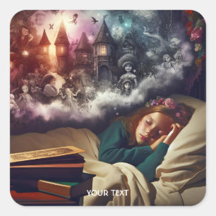 Fantasy Niedlich Sleeping Girl Dreams Quadratischer Aufkleber