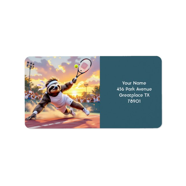 Fantasy Niedlich Sloth Playing Tennis Adressaufkleber (Vorne)