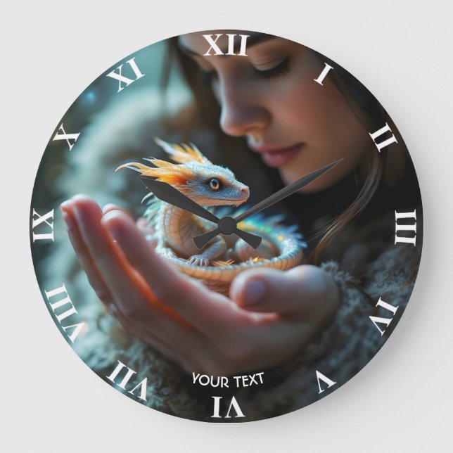Fantasy Niedlich Small Baby Dragon Große Wanduhr (Vorderseite)