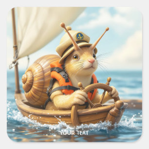Fantasy Niedlich Snail Steering Sailboat Quadratischer Aufkleber