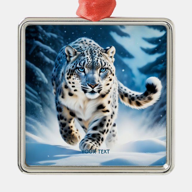 Fantasy Niedlich Snow Leopard Running Ornament Aus Metall (Vorne)