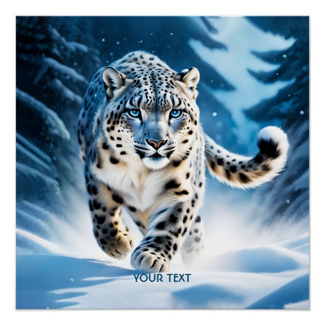 Fantasy Niedlich Snow Leopard Running Poster (Vorderseite)