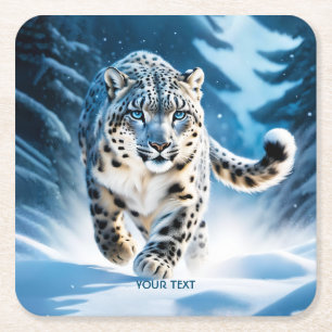 Fantasy Niedlich Snow Leopard Running Rechteckiger Pappuntersetzer