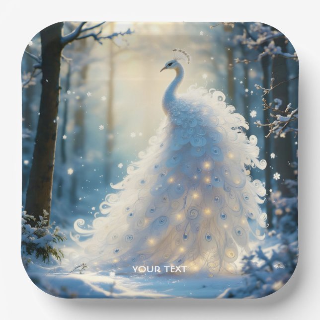 Fantasy Niedlich Snow White Peacock Pappteller (Vorderseite)