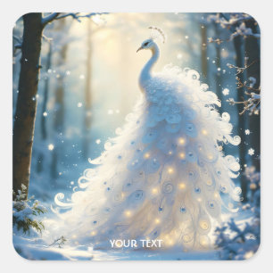 Fantasy Niedlich Snow White Peacock Quadratischer Aufkleber