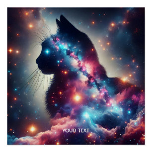 Fantasy Niedlich Space Cat Stars Poster