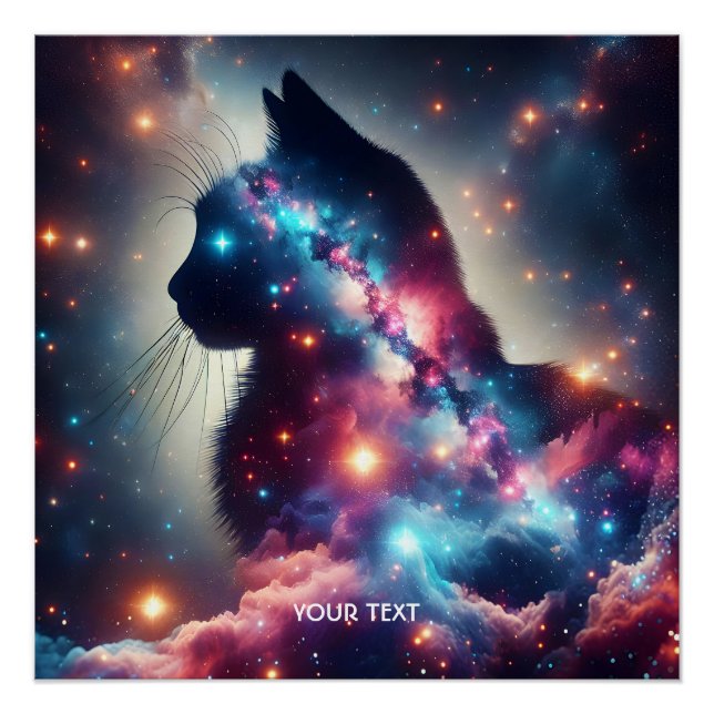 Fantasy Niedlich Space Cat Stars Poster (Vorderseite)