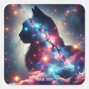 Fantasy Niedlich Space Cat Stars Quadratischer Aufkleber