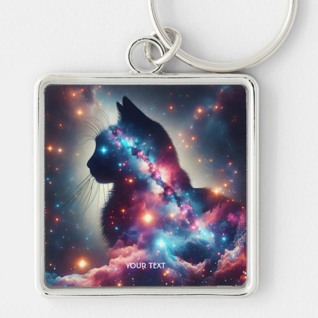 Fantasy Niedlich Space Cat Stars Schlüsselanhänger (Vorne)