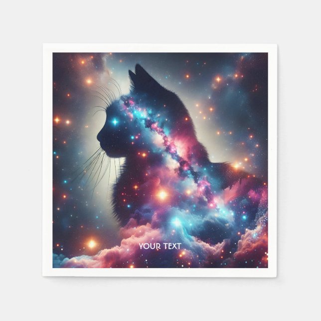 Fantasy Niedlich Space Cat Stars Serviette (Vorderseite)