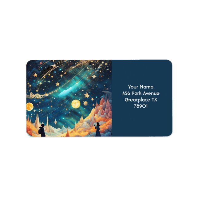 Fantasy Niedlich Space Moon Mountains Adressaufkleber (Vorne)