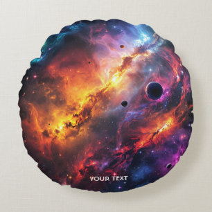 Fantasy Niedlich Space Scenes Collage Rundes Kissen