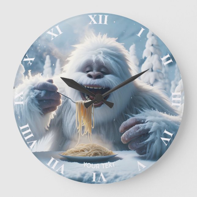 Fantasy Niedlich Spaghetti Yeti Snow Große Wanduhr (Vorderseite)