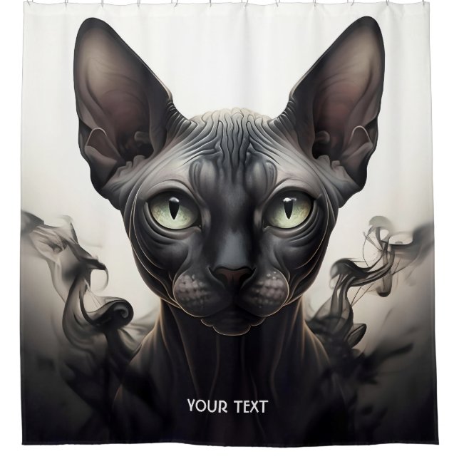 Fantasy Niedlich Sphynx Black Cat Duschvorhang (Vorderseite)