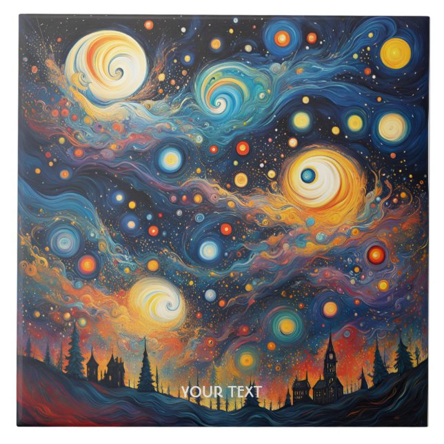 Fantasy Niedlich Spiral Planet Stars Fliese (Vorderseite)