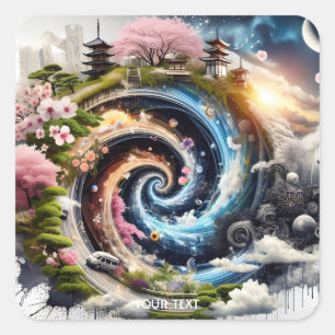 Fantasy Niedlich Spirale Moon Quadratischer Aufkleber