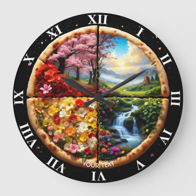 Fantasy Niedlich Spring Delicate Pizza Große Wanduhr (Vorderseite)