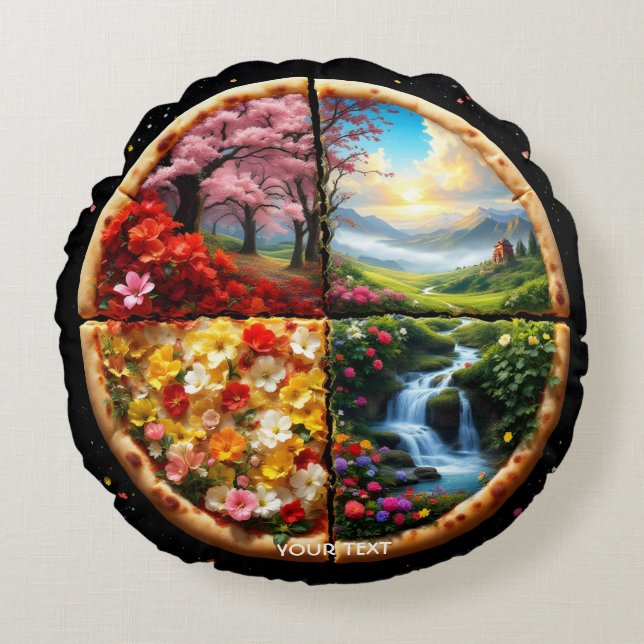 Fantasy Niedlich Spring Delicate Pizza Rundes Kissen (Vorderseite)