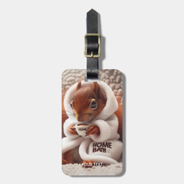 Fantasy Niedlich Squirrel Coffee Cup Gepäckanhänger (Vorderseite vertikal)