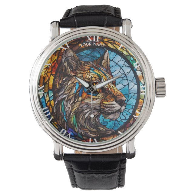 Fantasy Niedlich Stached Glass Wolf Armbanduhr (Vorderseite)