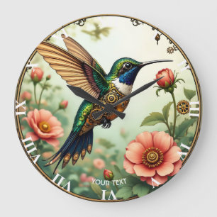Fantasy Niedlich Steampunk Bird Blume Große Wanduhr