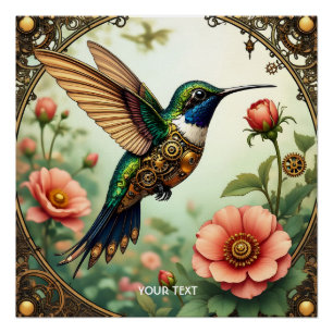 Fantasy Niedlich Steampunk Bird Blume Poster