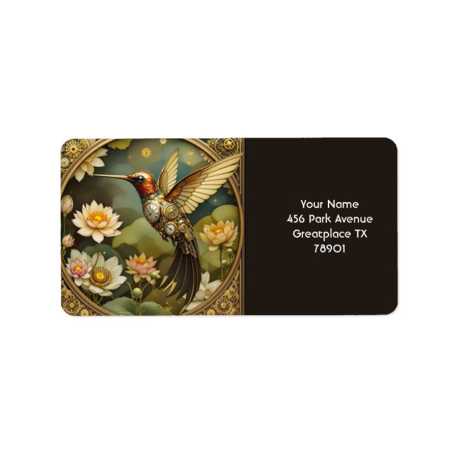 Fantasy Niedlich Steampunk Bird Clock Adressaufkleber (Vorne)