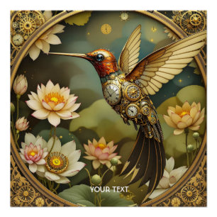 Fantasy Niedlich Steampunk Bird Clock Poster
