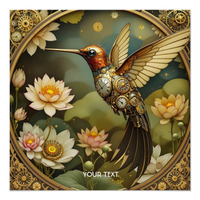 Fantasy Niedlich Steampunk Bird Clock Poster (Vorderseite)