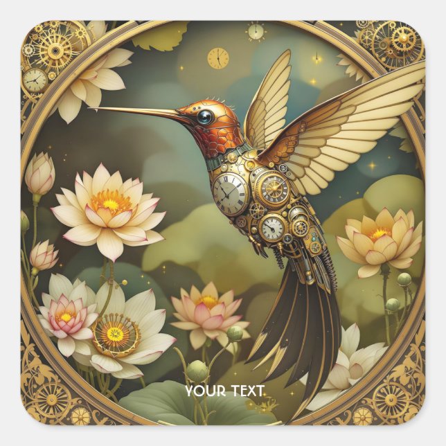Fantasy Niedlich Steampunk Bird Clock Quadratischer Aufkleber (Vorderseite)