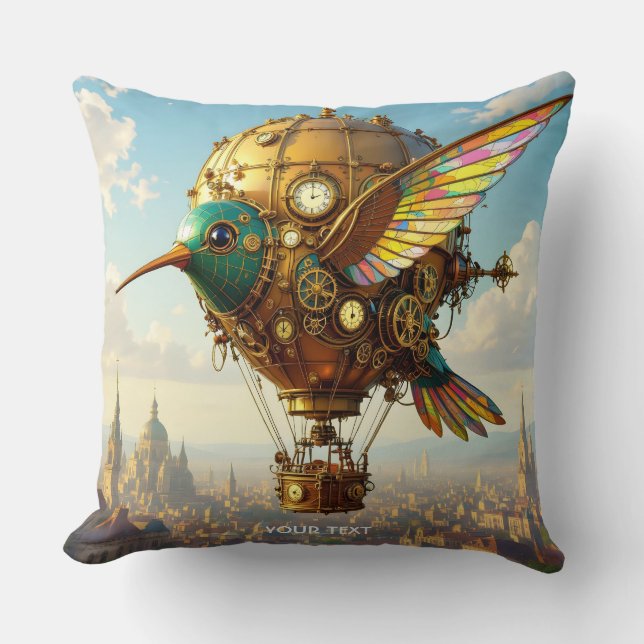 Fantasy Niedlich Steampunk Bird Sky Kissen (Vorderseite)