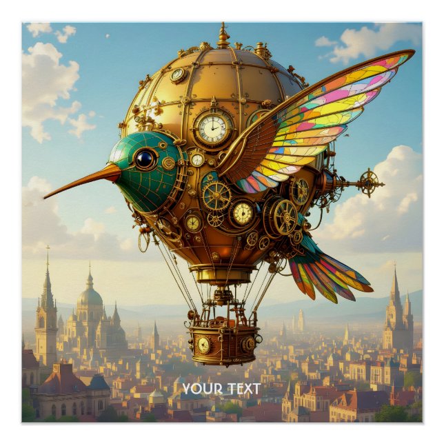 Fantasy Niedlich Steampunk Bird Sky Poster (Vorderseite)