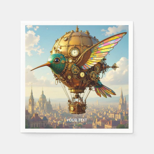 Fantasy Niedlich Steampunk Bird Sky Serviette (Vorderseite)