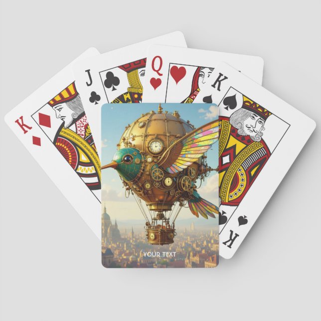 Fantasy Niedlich Steampunk Bird Sky Spielkarten (Rückseite)