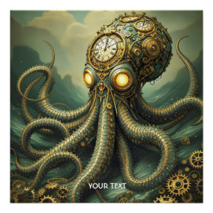 Fantasy Niedlich Steampunk Clock Kraken Poster
