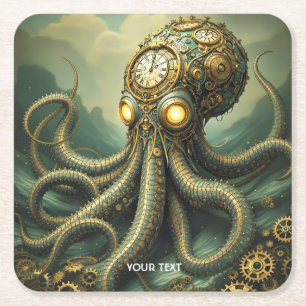 Fantasy Niedlich Steampunk Clock Kraken Rechteckiger Pappuntersetzer
