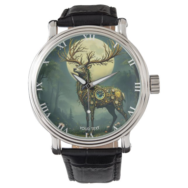 Fantasy Niedlich Steampunk Deer Forest Armbanduhr (Vorderseite)