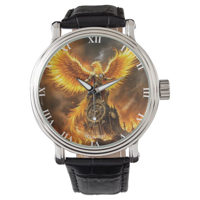 Fantasy Niedlich Steampunk Flames Phoenix Armbanduhr (Vorderseite)