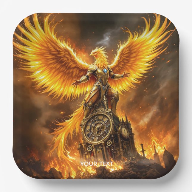 Fantasy Niedlich Steampunk Flames Phoenix Pappteller (Vorderseite)