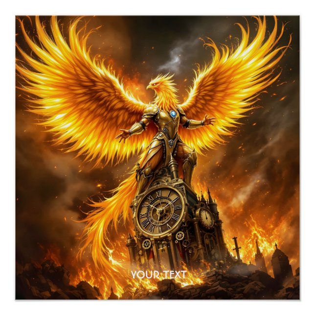 Fantasy Niedlich Steampunk Flames Phoenix Poster (Vorderseite)