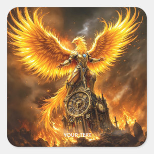 Fantasy Niedlich Steampunk Flames Phoenix Quadratischer Aufkleber